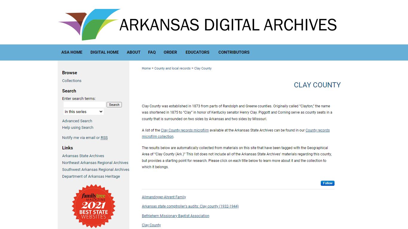 Clay County | County and local records | Arkansas State Archives